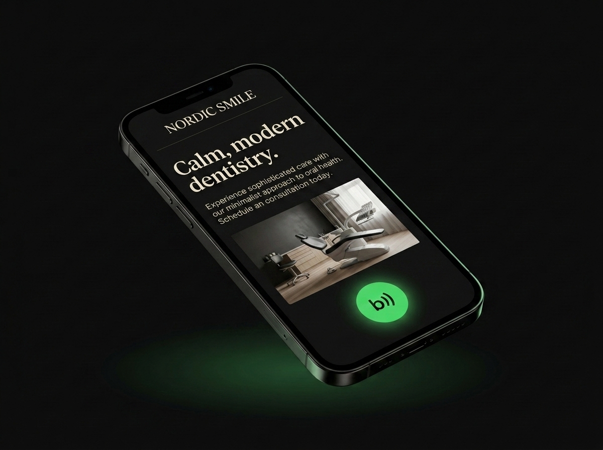 Nordic Smile Dental — a live demo site with the Bantly orb in the corner