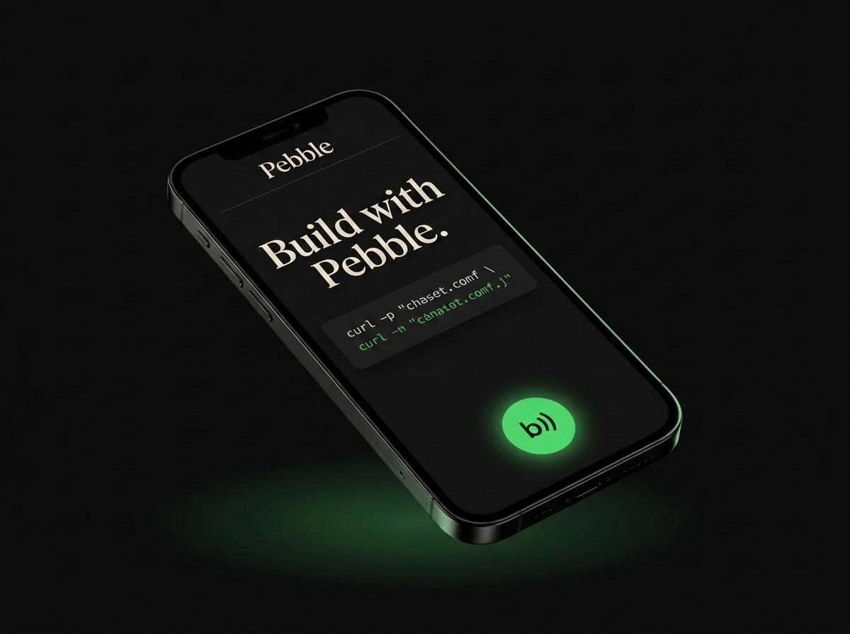 Pebble API — a live demo site with the Bantly orb in the corner